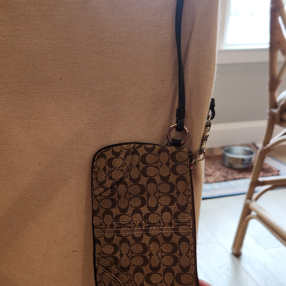 Coach Tan and Brown Signature Wristlet